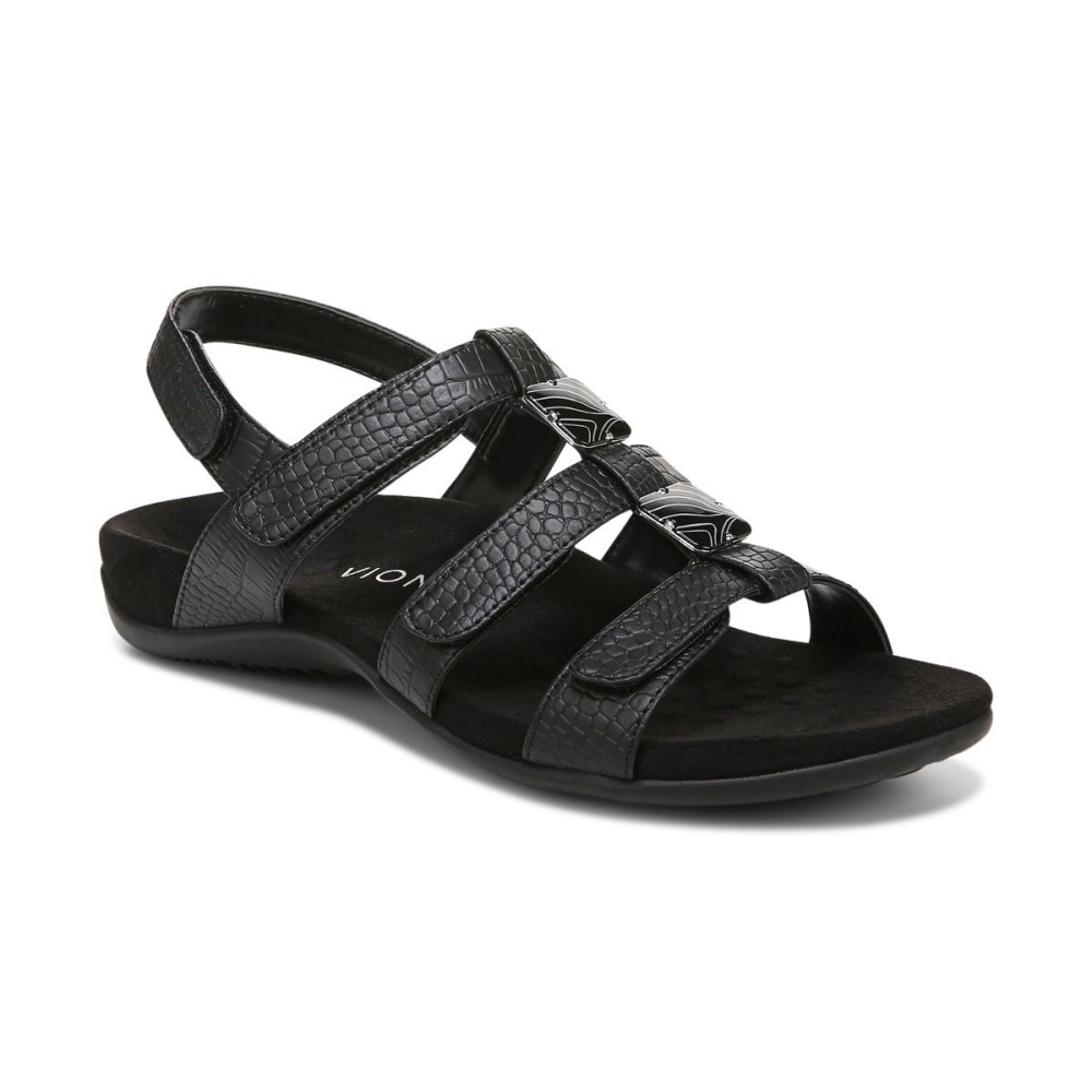 Amber Adjustable Sandal Vionic Black Crocodile