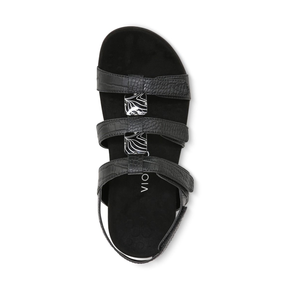 Amber Adjustable Sandal Vionic Black Crocodile