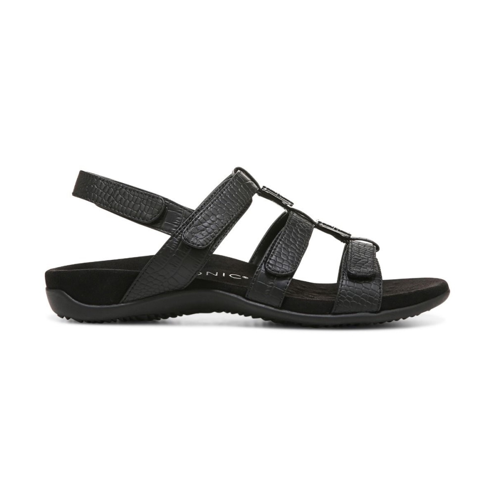 Amber Adjustable Sandal Vionic Black Crocodile
