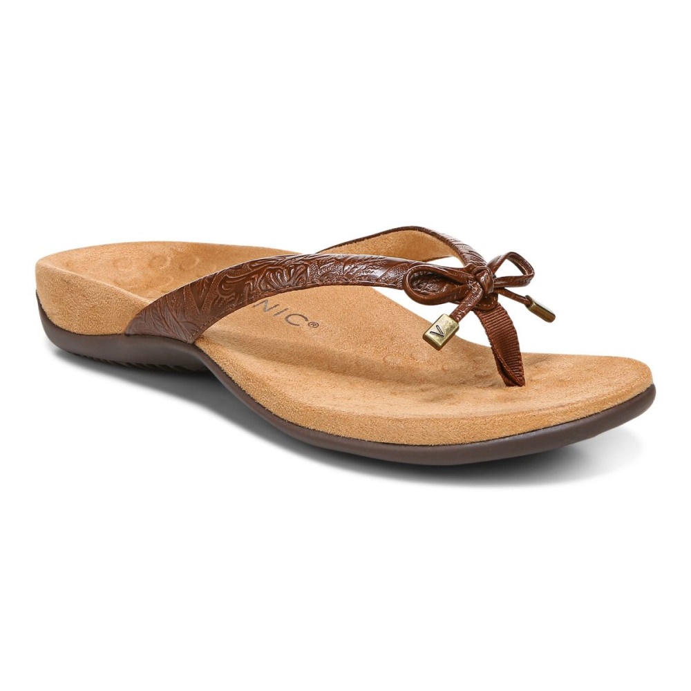 Brown Embossed Vionic Bella Toe Post Sandal