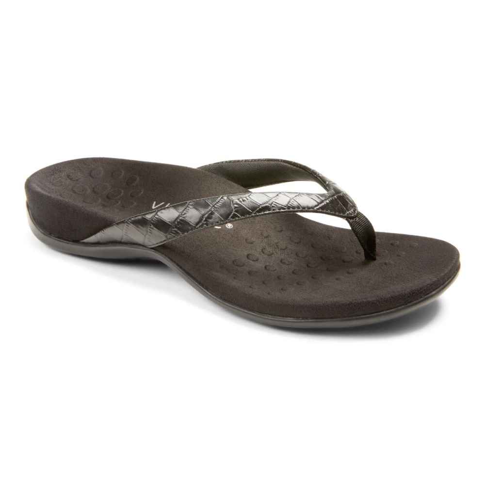 Black Croc Dillon Toe Post Sandal Vionic