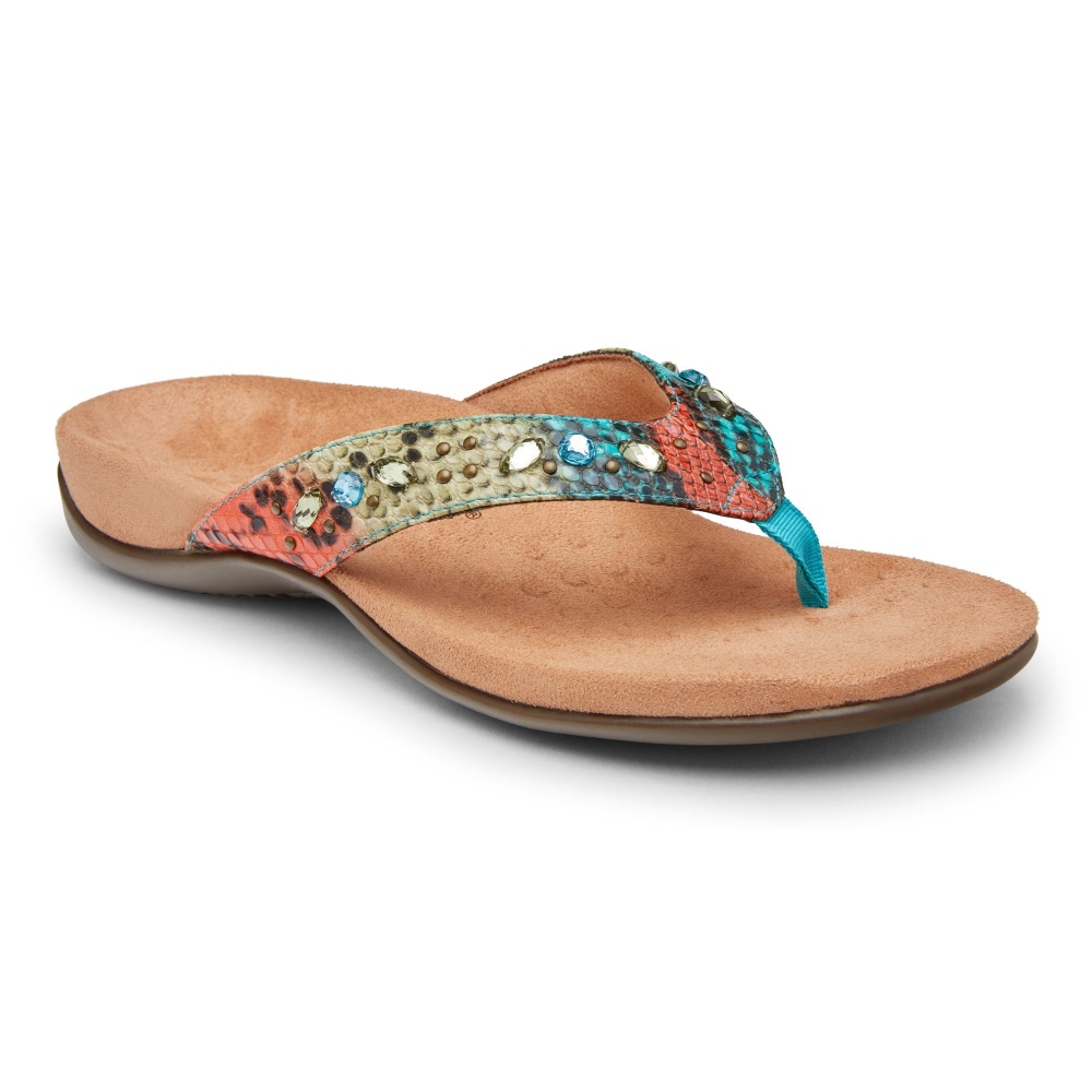 Lucia Toe Post Sandal Vionic Blue Teal Snake
