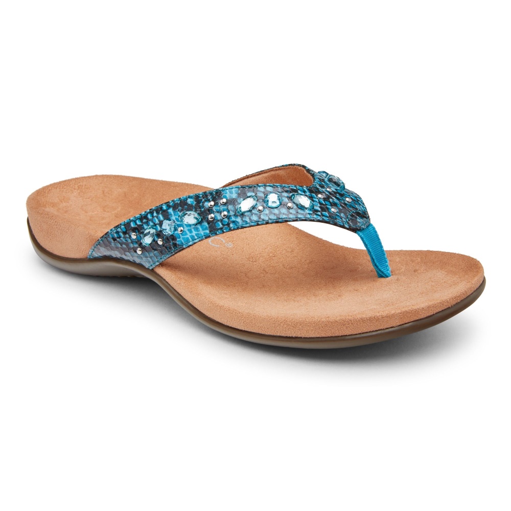 Vionic Lucia Toe Post Sandal Aqua Snake