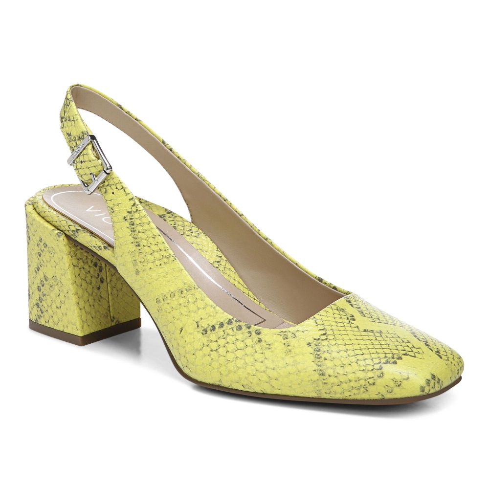 Vionic Nola Block Heel Neon Lemon Snake